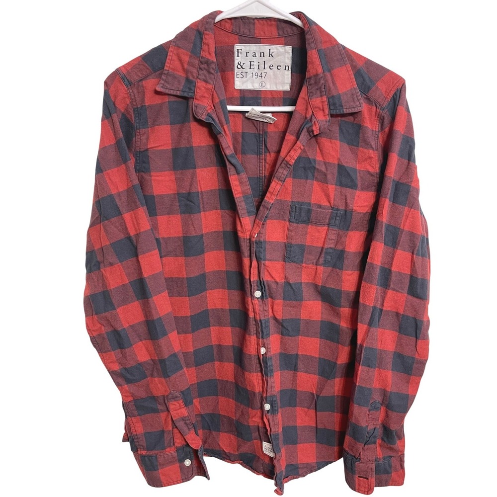 Frank & Eileen Barry Red Navy Buffalo Plaid Flannel Button Up Shirt Size L